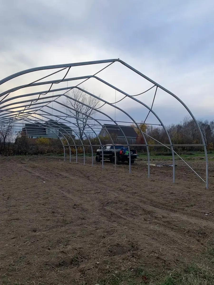 Large-scale steel hoop greenhouse frame structure under construction